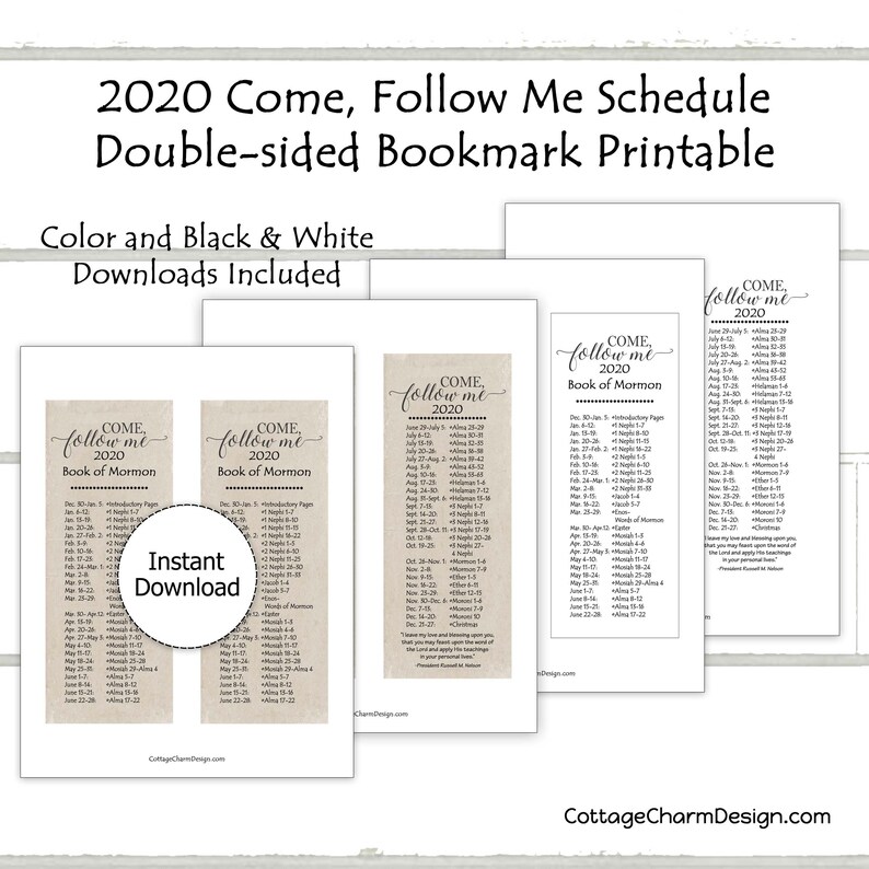 Come Follow Me 2020 Schedule Bookmark Printable | Etsy