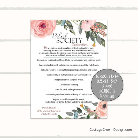 Relief Society Declaration Printable Instant Download | Etsy