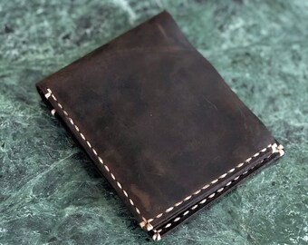Leather Billfold wallet, personalized Bifold wallet, Minimalist Triple Card Wallet, monogram Leather Men's Wallet Chestnut #TEXAS008