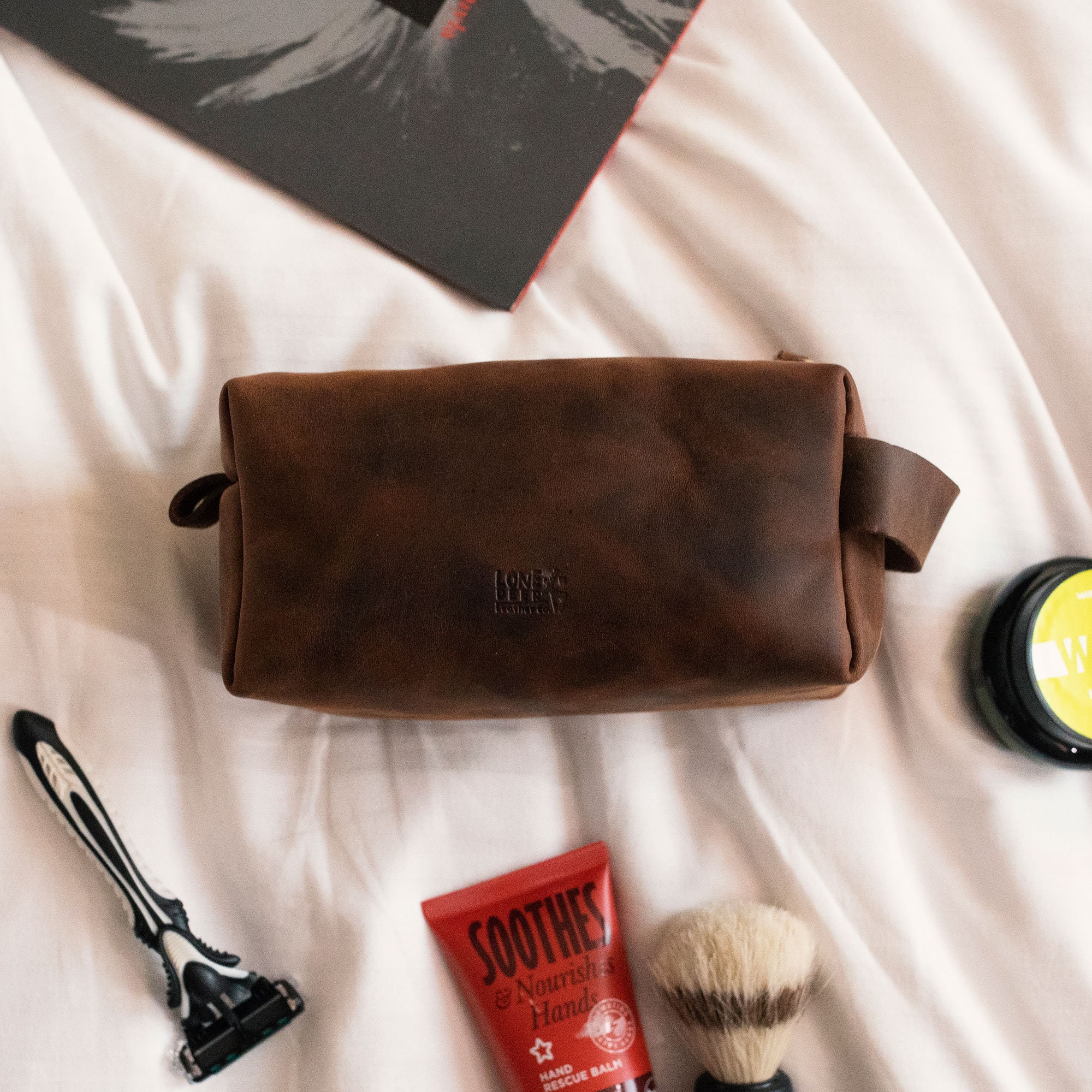 Leather Toiletry Bag Men Personalized, Custom Dopp Kit, Truck