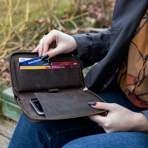 Cartera de cuero, Organizador de carteras para mujer, Cartera de mujer, Cartera larga, Cartera de cuero, Cartera con cremallera