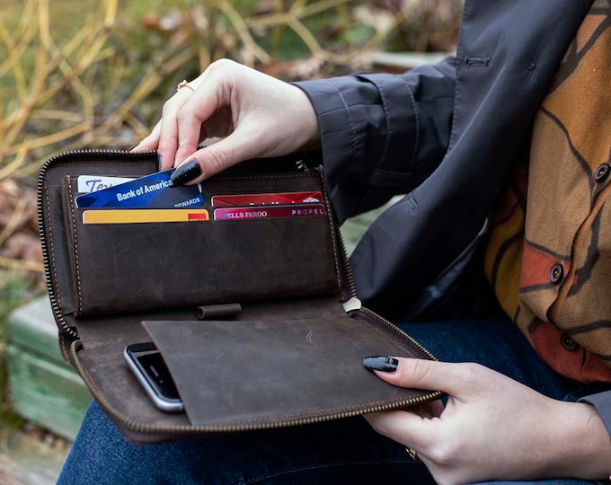 Leather wallet, women's Wallet organizer, Women's wallet, Long wallet, Leather wallet, Zipper Wallet