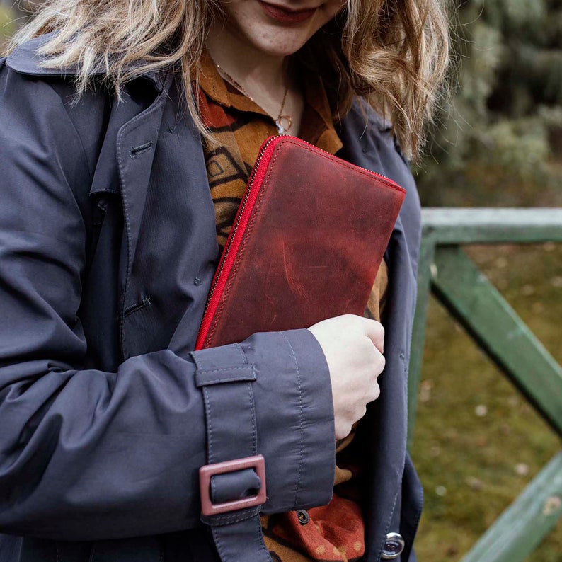 Leather Zipper Wallet | Women's Wallet Organizer | Long Zipper Wallet for Gifts & Christmas | Stylish Leather Wallet