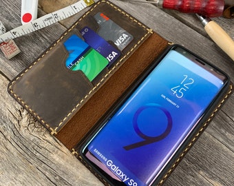 Samsung Galaxy S9 Leather Wallet Case, Galaxy S9 Leather Case, Samsung S9 Case, Leather Case for Galaxy S9  - IDTEXAS- 0S9