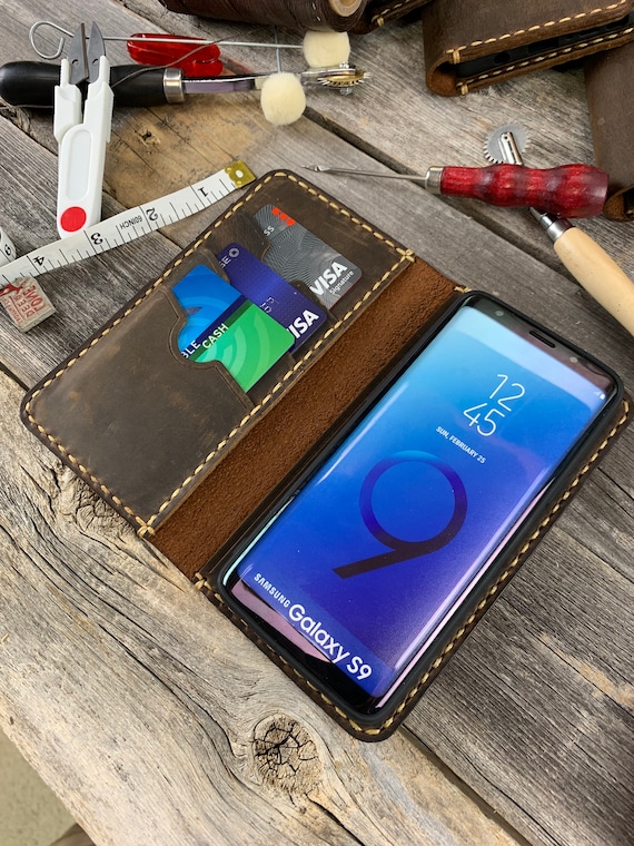 Samsung Galaxy S9 Leather Wallet Case, Galaxy S9 Leather Case, Samsung S9 Case, Leather Case for Galaxy S9  - IDTEXAS- 0S9