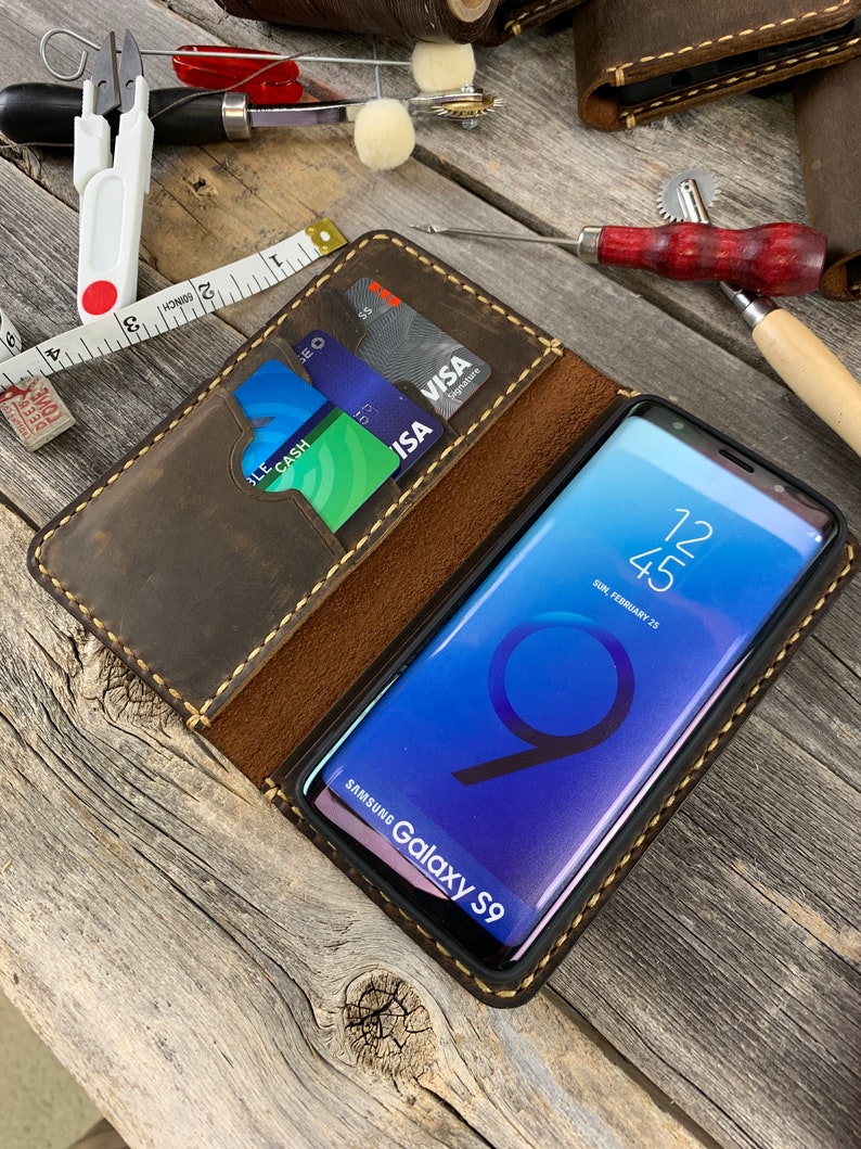 Samsung Galaxy S9 Leather Wallet Case, Galaxy S9 Leather Case, Samsung S9 Case, Leather Case for Galaxy S9 IDTEXAS 0S9 image 1