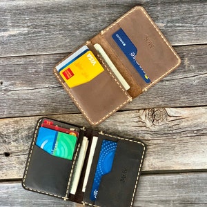 Cartera de cuero delgada, cartera de cuero personalizada, cartera de cuero minimalista, cartera bifold de cuero, cartera de hombre de cuero afligido