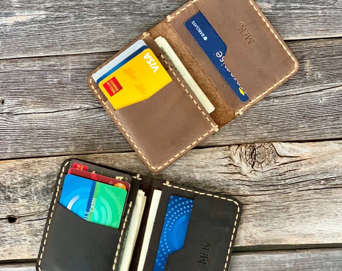 Slim Leather Wallet, PERSONALIZED LEATHER Wallet, Minimalist Leather Wallet, Leather Bifold Wallet, Distressed Leather Man Wallet
