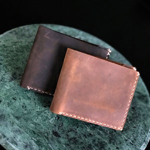 Portefeuille en cuir, portefeuille à deux volets personnalisé, portefeuille minimaliste à trois cartes, portefeuille en cuir monogrammé marron pour homme TEXAS008 image 5