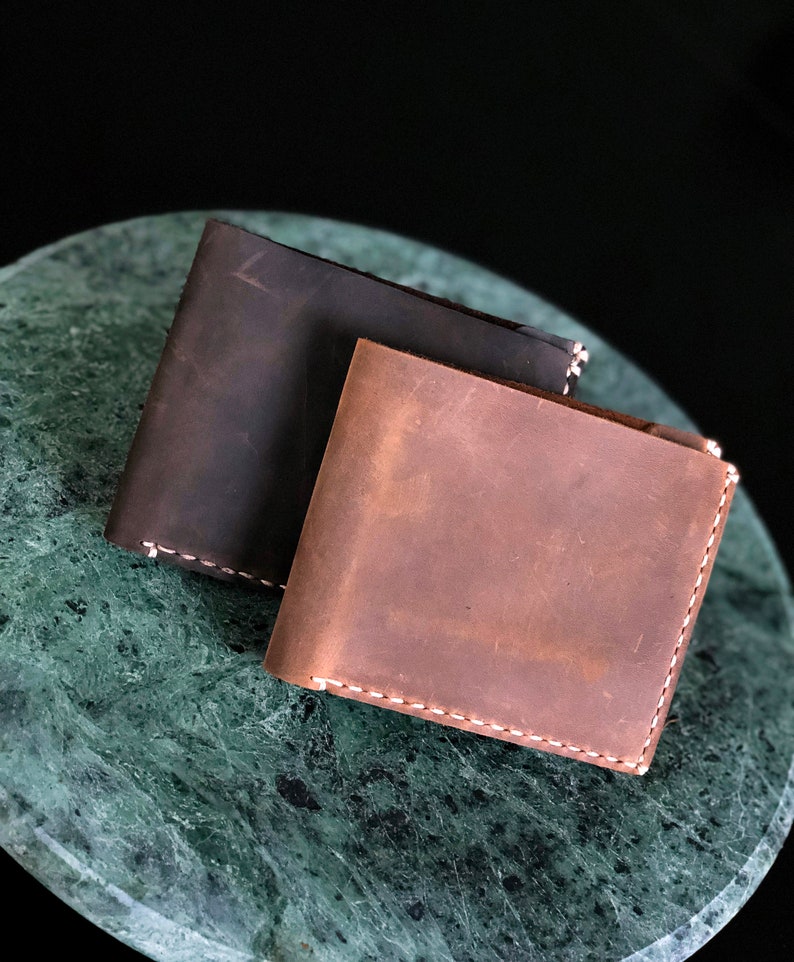 Portefeuille en cuir, portefeuille à deux volets personnalisé, portefeuille minimaliste à trois cartes, portefeuille en cuir monogrammé marron pour homme TEXAS008 image 5