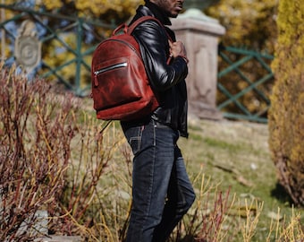 Leather Backpack | Casual Backpack Laptop | Leather Rucksack | Everyday Backpack