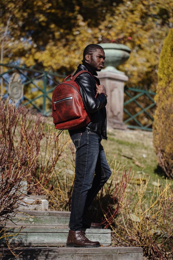 Leather jacket with clearance backpack