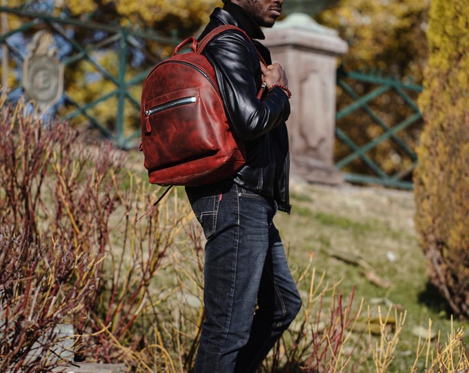Leather Backpack | Casual Backpack Laptop | Leather Rucksack | Everyday Backpack