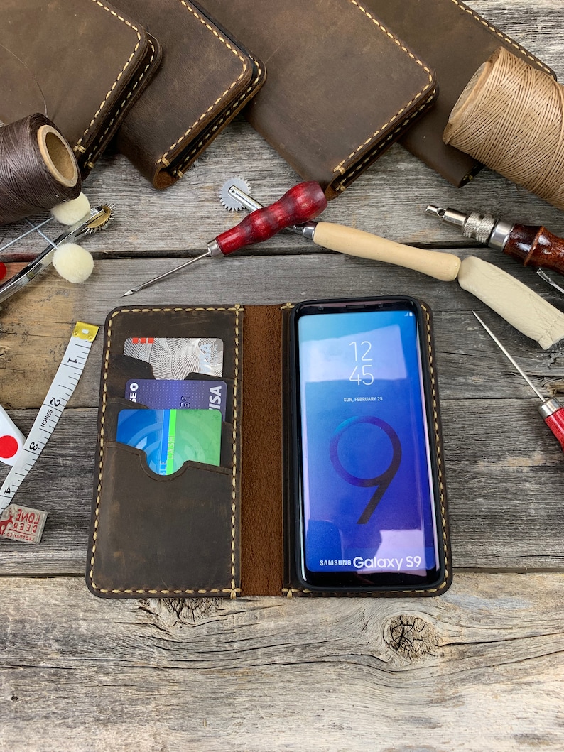 Samsung Galaxy S9 Leather Wallet Case, Galaxy S9 Leather Case, Samsung S9 Case, Leather Case for Galaxy S9 IDTEXAS 0S9 image 4