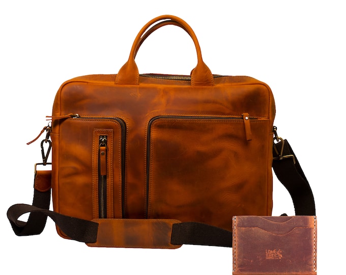 Lone Deer Leather Briefcase + Cardholder