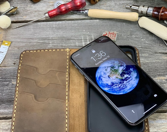 iPhone Xs Case, iPhone Xs Leather Wallet Case, PERSONALIZED Leather Cover Case - TEXAS010
