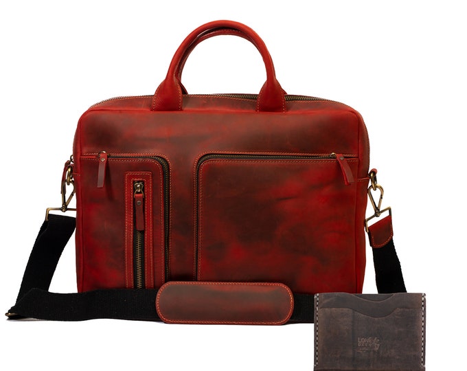 Lone Deer Leather Briefcase + Cardholder