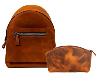 Lone Deer Leather backpack + makeup bag