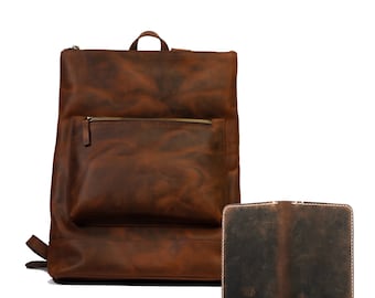 Lone Deer Leather Slim Backpack + Passport Wallet