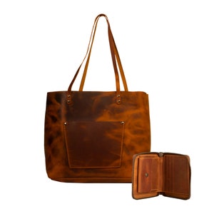 Bolso tote grande de cuero Lone Deer + billetera