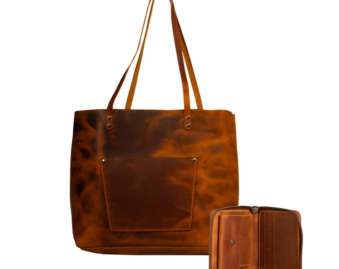Lone Deer Leather Large Tote Bag + Wallet