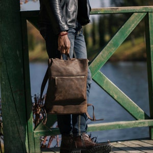 Leather Slim Backpack, Book bag, Travel Bag, Vintage Backpack, Slim Backpack, Minimalist Rucksack