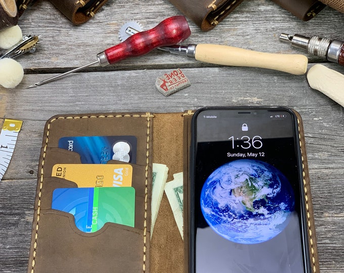 iPhone 7 Case, iPhone 7 Leather Wallet Case, MONOGRAMMED Leather Phone Cover Case, PERSONALIZED Leather Wallet Phone Case - ID TEXAS009
