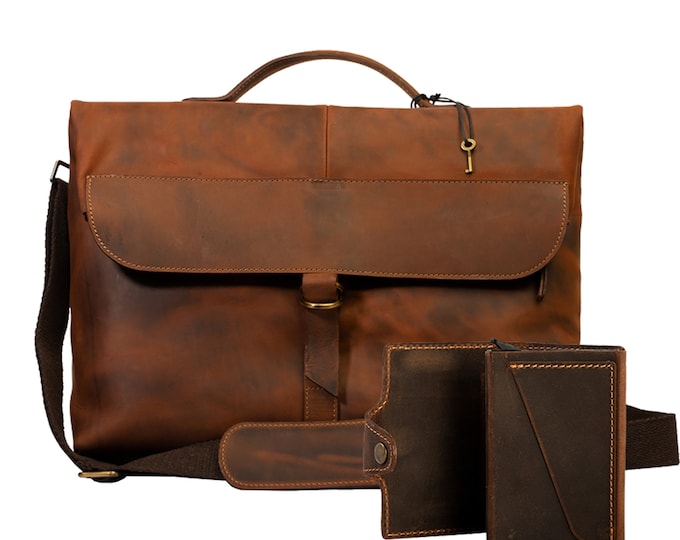 Lone Deer Leather Messenger Bag + Cardholder