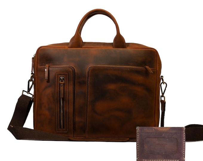 Lone Deer Leather Briefcase + Cardholder
