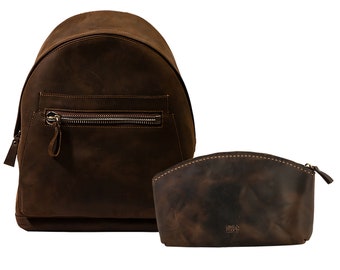 Lone Deer Leather backpack + makeup bag