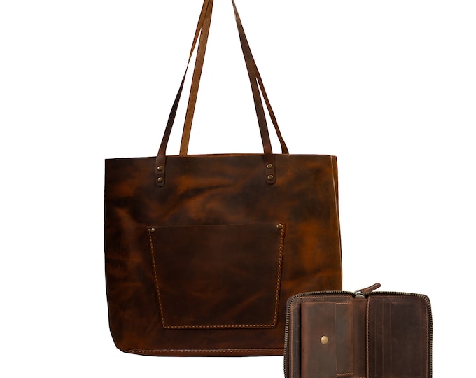 Lone Deer Leather Large Tote Bag + Wallet