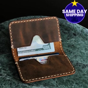Titular de la tarjeta de visita de cuero, cartera plegable de cuero, cartera de cuero personalizada, titular de la tarjeta de la cartera camel # TEXAS002