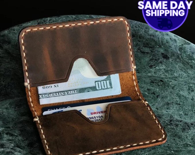 Leather Business Card Holder, Leather Bifold Wallet, Personalized Leather Wallet, Wallet Card Holder Camel # TEXAS002