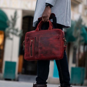 Leather Briefcase Brown Leather Briefcase Men Leather Briefcase Laptop Bag Leather bag Gift for Him Shoulder Bag Men Briefcase Cherry