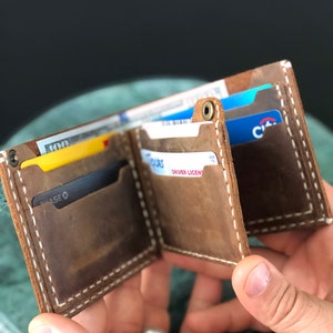 Regalo del Día del Padre, Regalo de jubilación, Cartera de cuero Billfold, Cartera minimalista, Cartera de hombre de cuero desgastado, Cartera bifold #TEXAS008