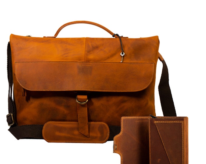 Lone Deer Leather Messenger Bag + Cardholder