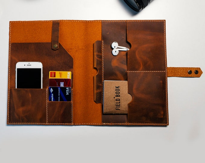 Personalized Leather Snap Lock Journal Case, Luxury Leather Notebook Case
