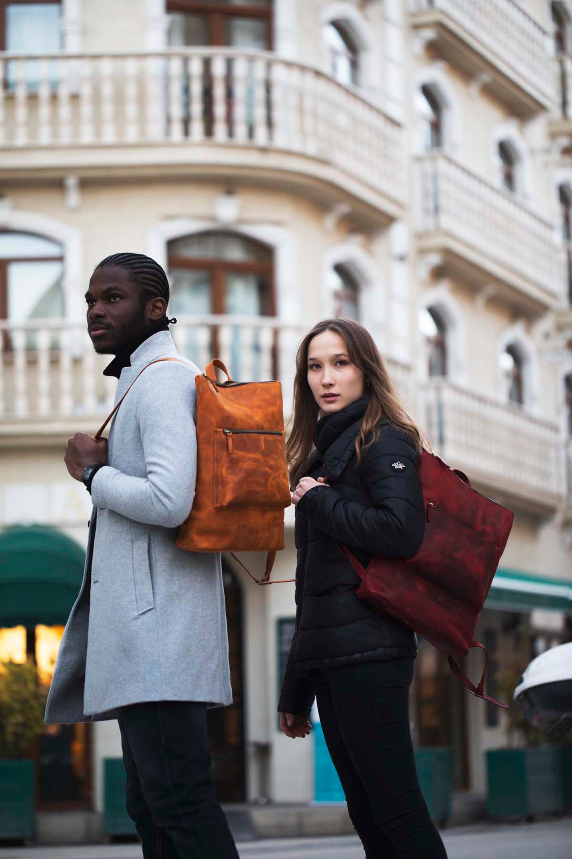 Leather backpack purse laptop sale