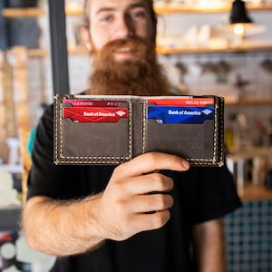 Billetera plegable, billetera personalizada, billetera minimalista para tarjetas, billetera para hombre de cuero envejecido de grano superior, billetera plegable n.° TEXAS008