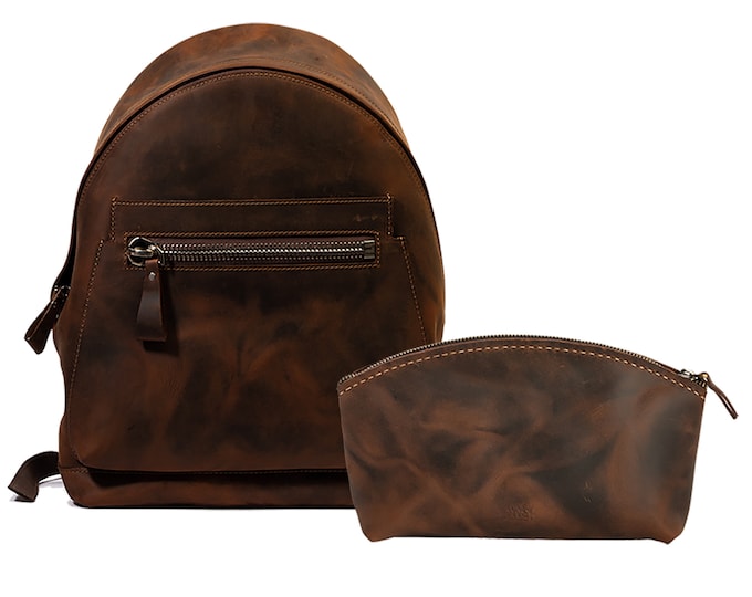 Lone Deer Leather backpack + makeup bag