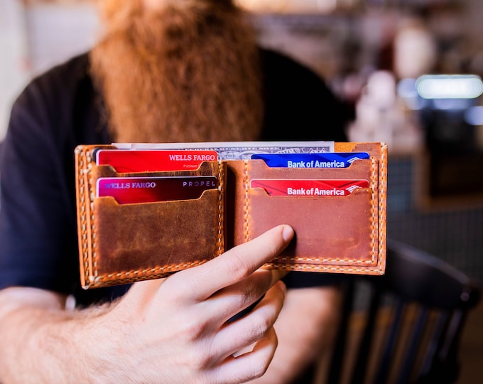 Billfold leather wallet personalized wallet Minimalist Card Wallet Top Grain Distressed Leather Men's Wallet  Bifold wallet  #TEXAS0012