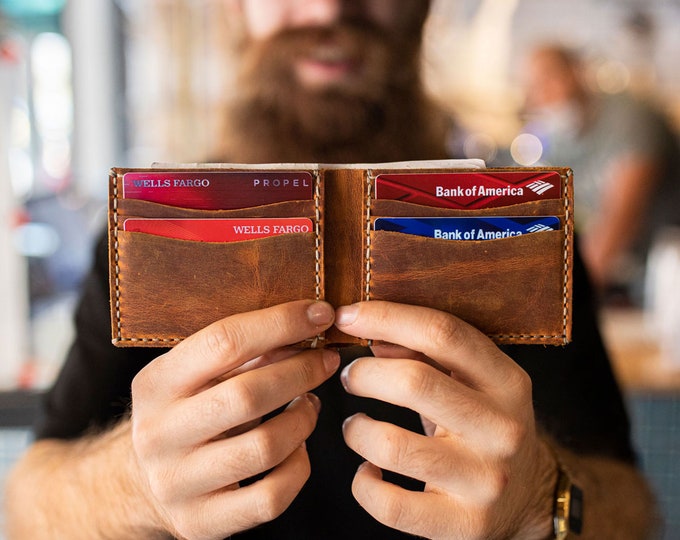 Bifold Wallet, Handmade leather wallet Leather, Personalized Wallet, Man Wallet, minimalist wallet, Groomsmen Gift- Cinnamon # TEXAS005