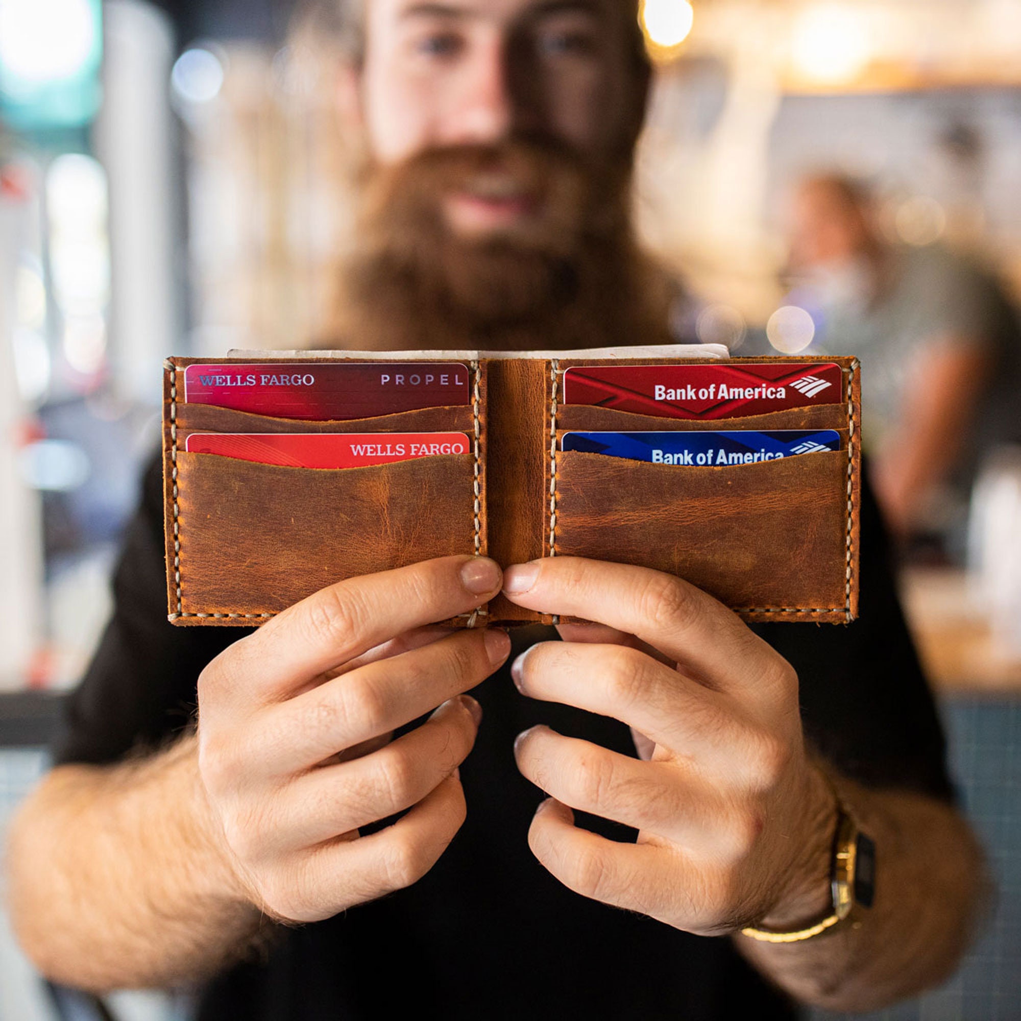 Unique Handmade Two-tone Leather Wallet Bifold Leather 