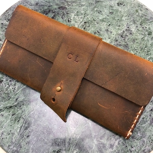 Regalo del día de la madre, Cartera de cuero para mujer, Cartera de cuero desgastada delgada, cartera delgada, cartera, bolso de pulsera # TEXAS003