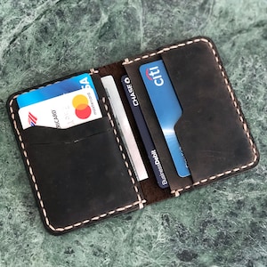 Cartera de piel personalizada, cartera minimalista de piel, cartera plegable de piel, cartera de piel desgastada para hombre, regalo para el Día del Padre. ID: TEXAS007