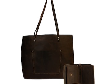 Lone Deer Leather Large Tote Bag + Wallet