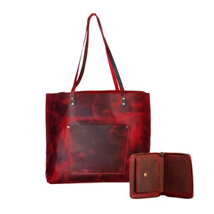 Bolso tote grande de cuero Lone Deer + billetera