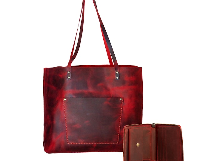 Lone Deer Leather Large Tote Bag + Wallet