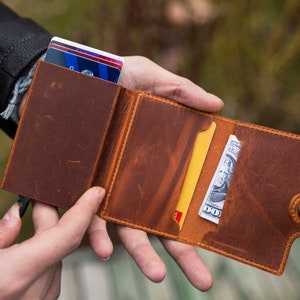 Leather Cardholder Gift for Traveler Credit Card Holder Bifold Wallet Handmade Cardholder