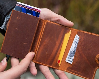 Leather Cardholder Gift for Traveler Credit Card Holder Bifold Wallet Handmade Cardholder